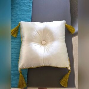 Cream Satin Pillow with Gold Tassels NEW